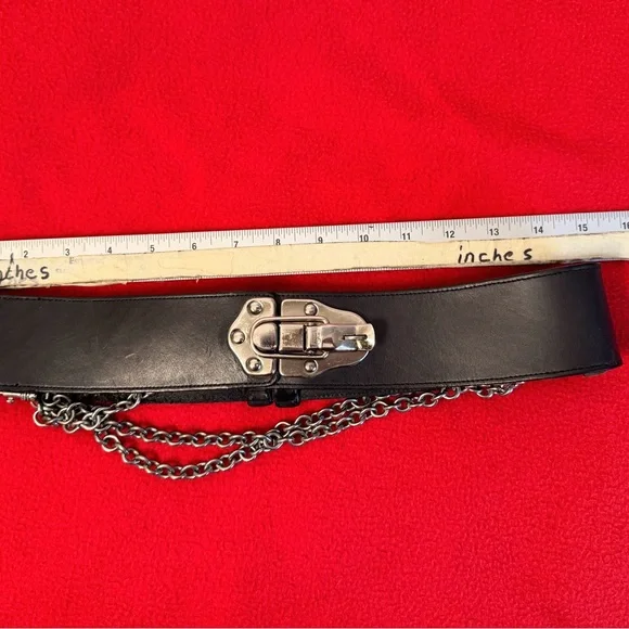 Rare Vintage DKNY Goth Rocker black leather Chain Belt USA Made